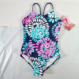 Kanu Surf Girls Size 8 Daisy One Piece Swimsuit Navy Floral New With Tags